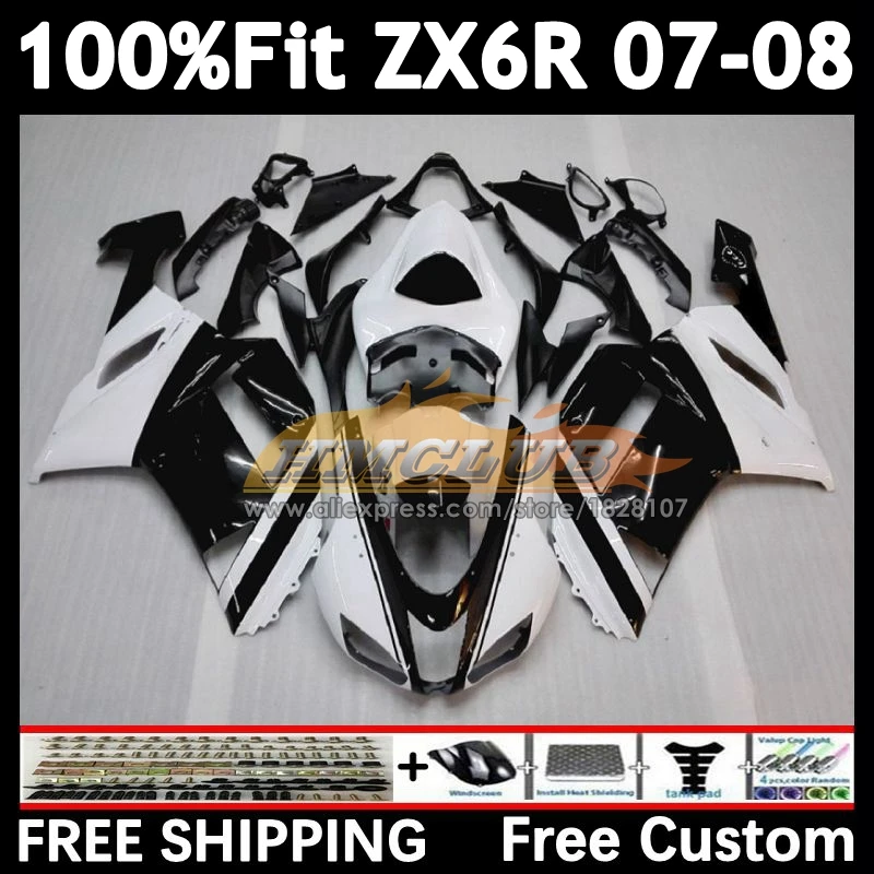 Injection Body For KAWASAKI NINJA ZX 636 6R ZX-6R black white 2007 2008 157No.13 ZX-636 ZX600 ZX636 ZX-600 ZX6R 07 08 Fairings