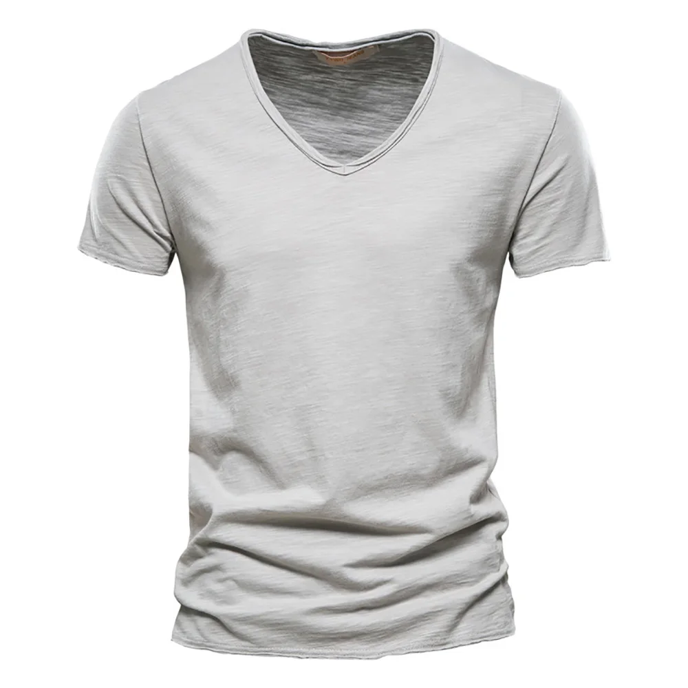 High Quality Cotton Men T-shirt V-neck Fashion Design Slim Fit Soild T-shirts Male Tops Tees Short Sleeve T Shirt For Men B0939