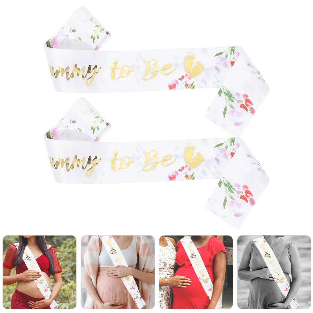 2 Pcs Expectant Mother's Belt Decorations Baby Shower Photo Props Makeup Costume Mommy Sash for Satin