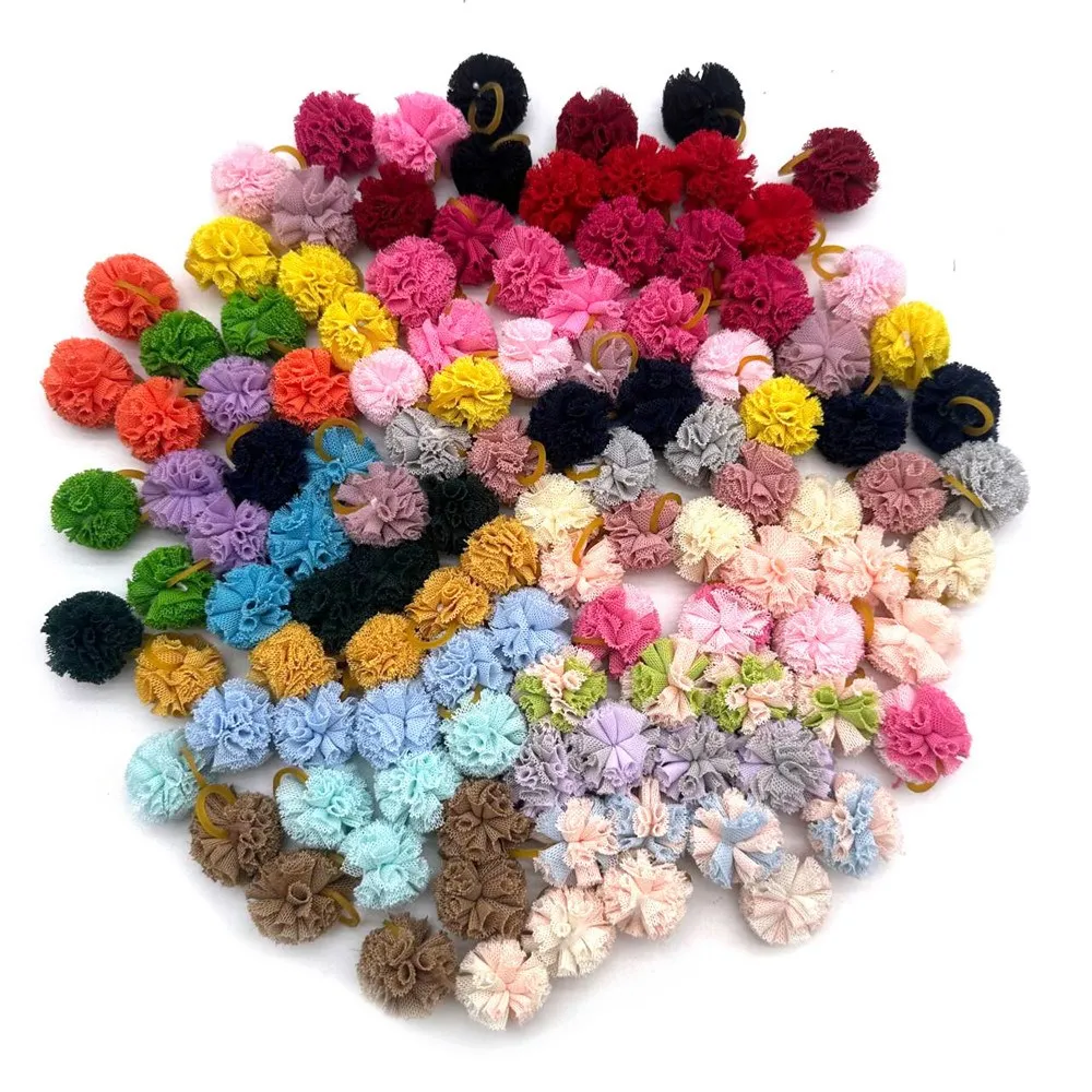 50/100PCS New Pet Dog Hair Bows Mesh Ball Bows Pet Hair Accessories Rubber Bands Pet Supplies Pet Dog Grooming Accessories