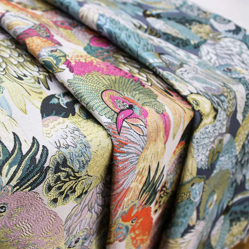 Retro color-woven high-precision jacquard parrot bird fabric sofa pillow tablecloth cheongsam designer fabric for patchwork