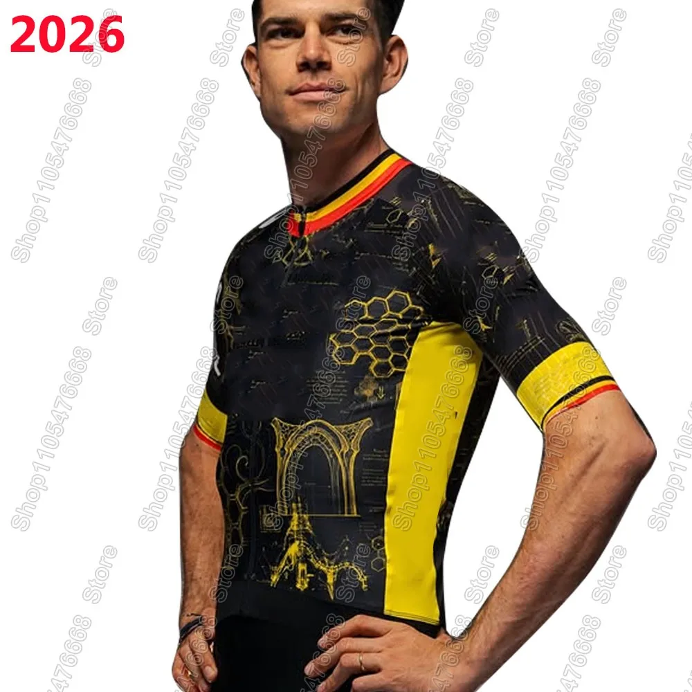 France Tour 2026 Belgium Cycling Jersey Set Cycling Wout Van Aert Clothing Men Kit Road Bike Shirts Suit Bicycle Bib Shorts MTB