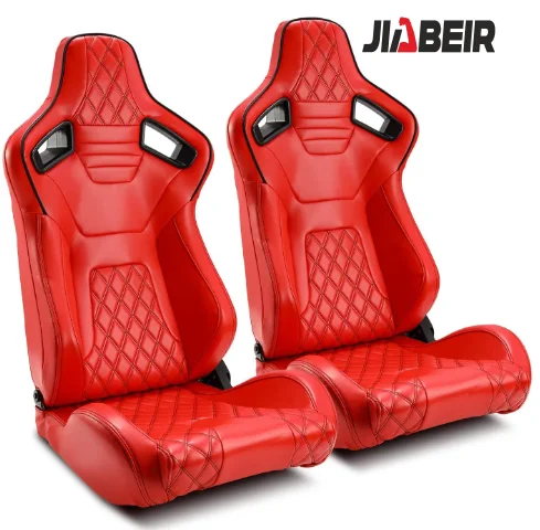 JBR1087 Red Special Stitching Universal Leather Adjustable Sim Bucket Racing Seats