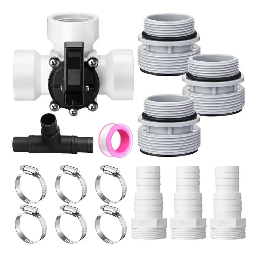 Universal 1.5 Inch Three Way Valve Hose Adapter For Pool Filtration Pipe Connector With Secure Metal Clamps