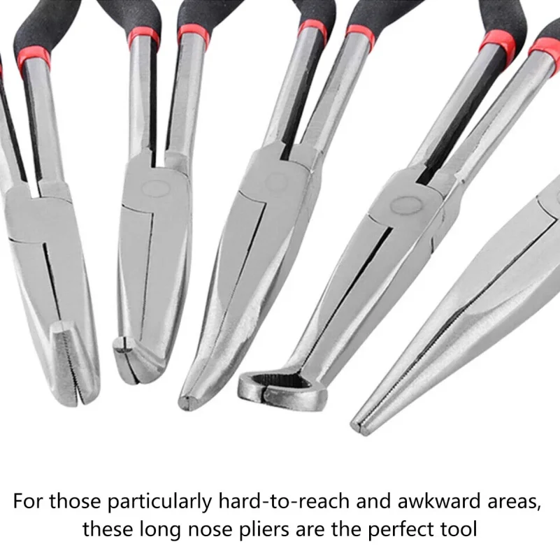3/5PCS Needle Nose Pliers Set 25°/45°/90° Curved Nose Pliers 11 Inches Long Reach Straight Pliers O-Shaped Round Pliers