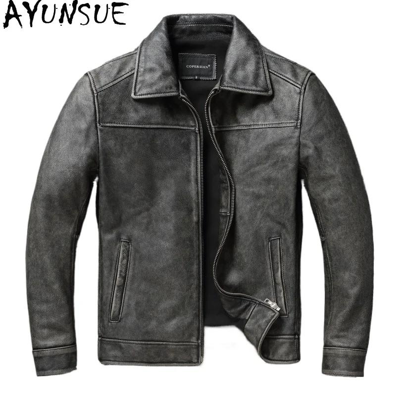 

AYUNSUE Genuine Leather Coats Autumn Mens Cloting Short Motorcycle Jackets Slim Fit Style Size S-7XL Chaquetas Para Hombre