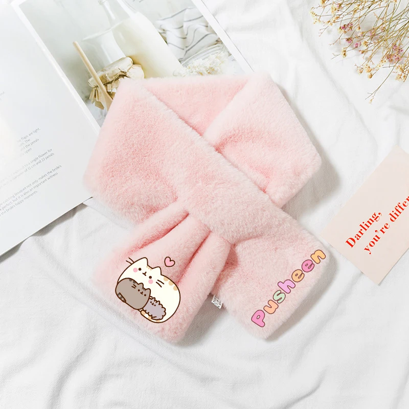 Pusheen Ca Children Plush Scarf Girls Letter A-Z Neckerchief Winter Warm Bandelet Muffler Kids Cute Gifts Back To School Anime