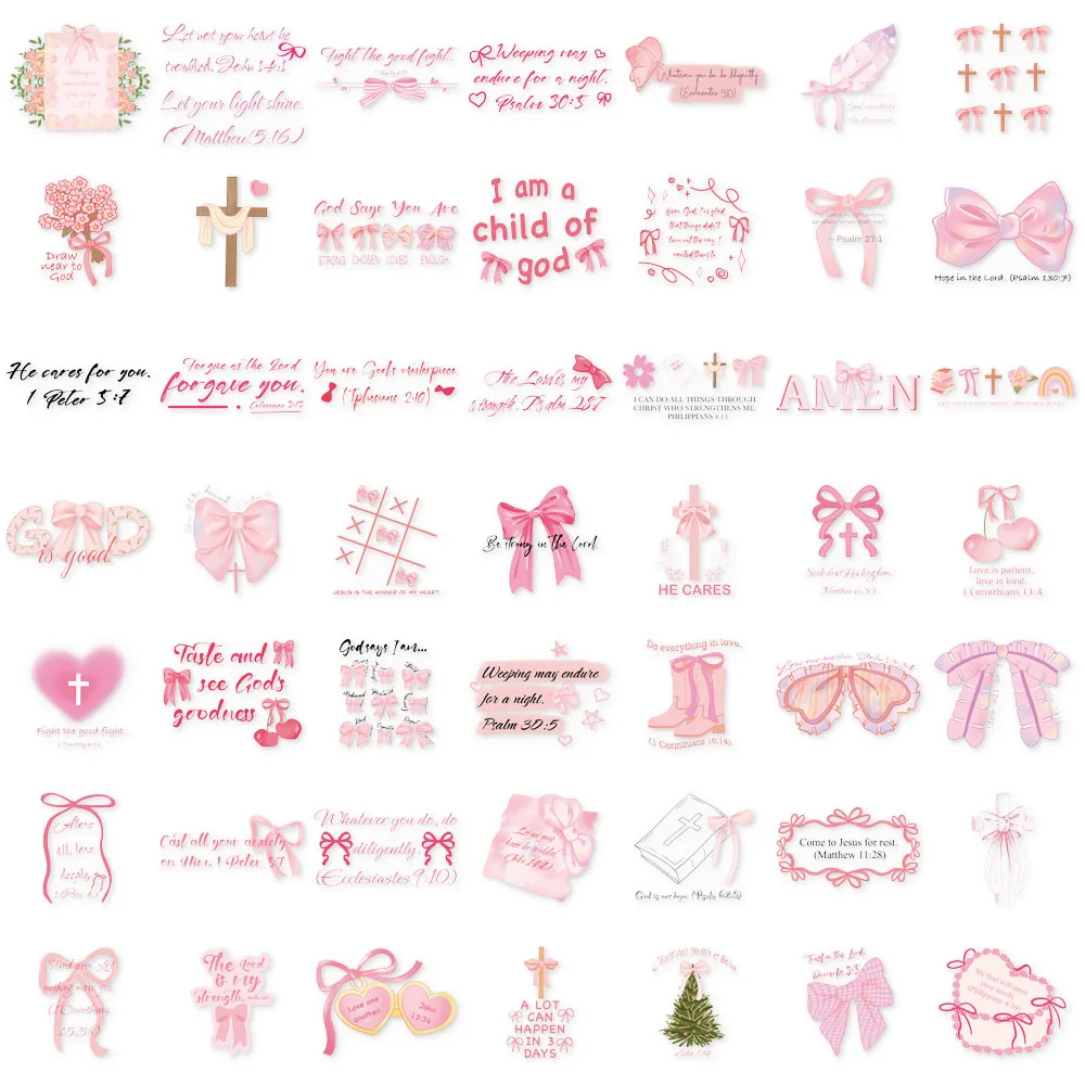 50개 핑크 리본 영어 재미있는 PET 스티커 DIY 여행가방 스케이트보드 오토바이 노트북 장식 스티커