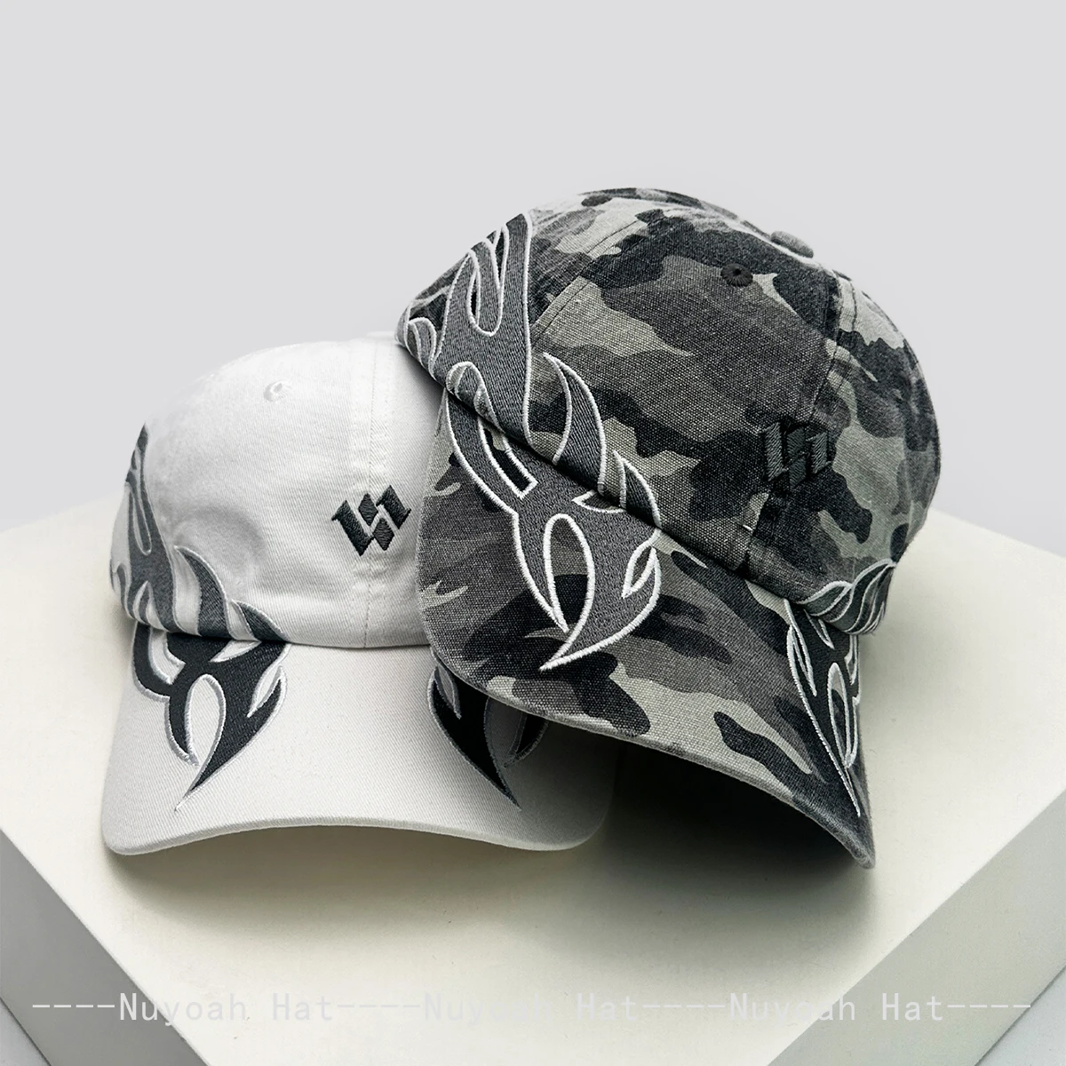 New Unisex Hip Hop Letter Flame Flag Baseball Hats Sunshade Personal Versatile Color Block Peaked Caps Niche Fashion Retro Ins