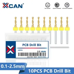 XCAN 10pcs PCB Drill Bit 1/8 Shank Titanium Coated Micro Drill Bit for PCB Circuit Board Mini CNC Drilling Bit Set 0.1-2.5mm