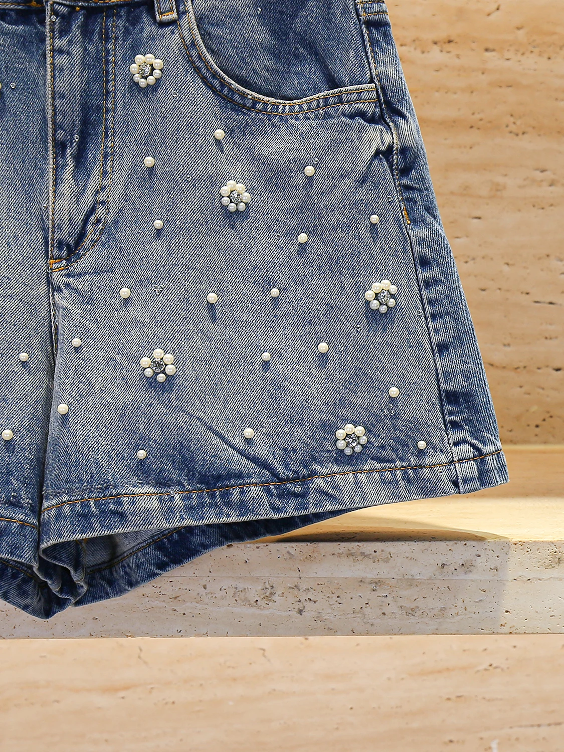 Taille haute polaire Denim orts M maison huile du sud haut de gamme femmes été conception Unique Sensation décontracté paillettes lumineuses