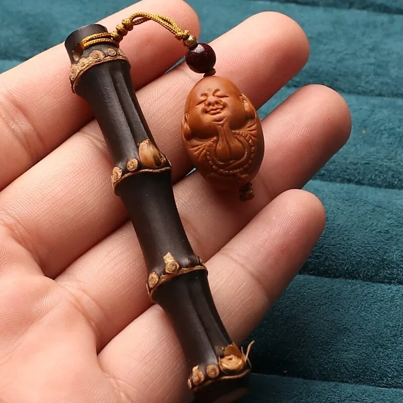 Purple Bamboo Hand Piece Solid Pendant Olive Pit Carving Single Monk Heart Sutra Caulis Spatholobi Cute Bead for Men Collection