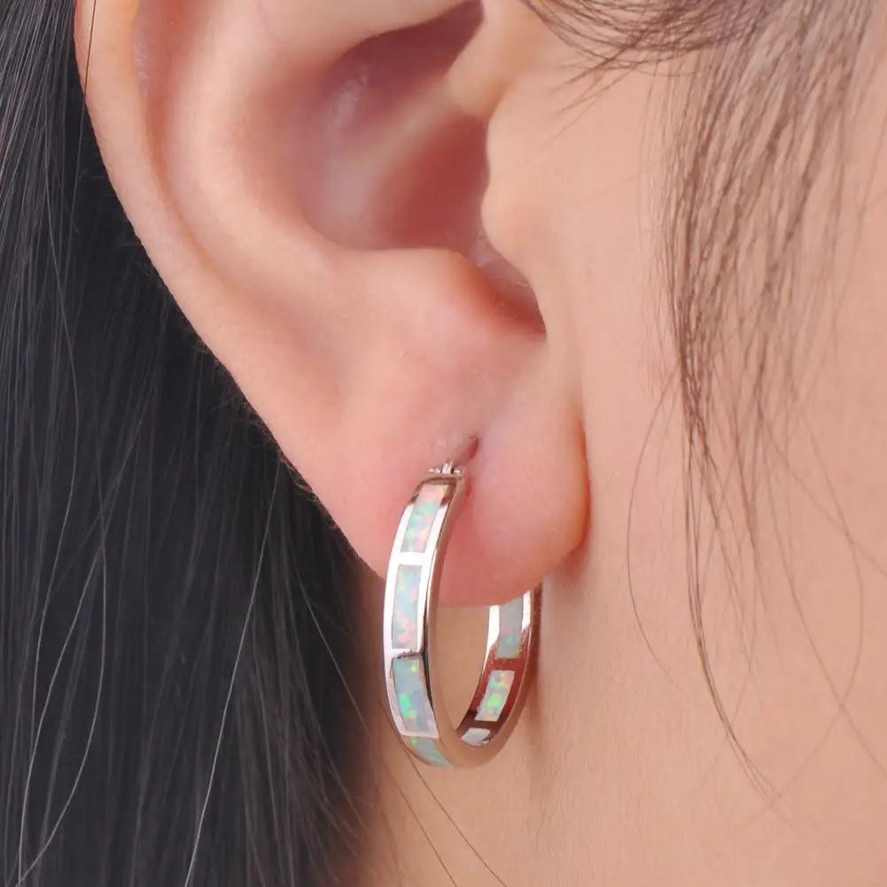 1 زوج سيدة هوب أقراط فو Moonstone شكل دائرة مستديرة السلس سبيكة عيد ميلاد الذكرى عيد الحب هدية الأذن مجوهرات