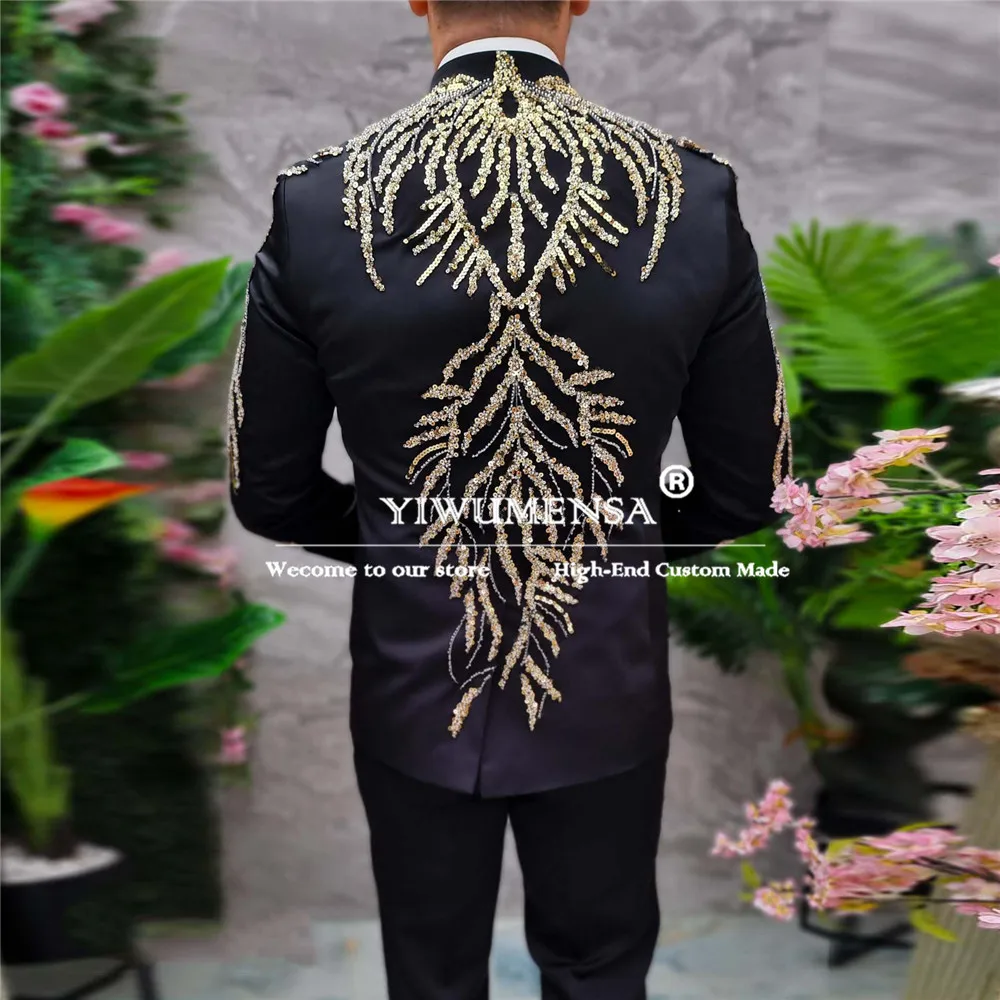 Exquisite Groom Wedding Suits Sparkly Golden Beaded Prom Blazer Tailor-made Formal Party Men's Tuxedos Party Terno Masculino