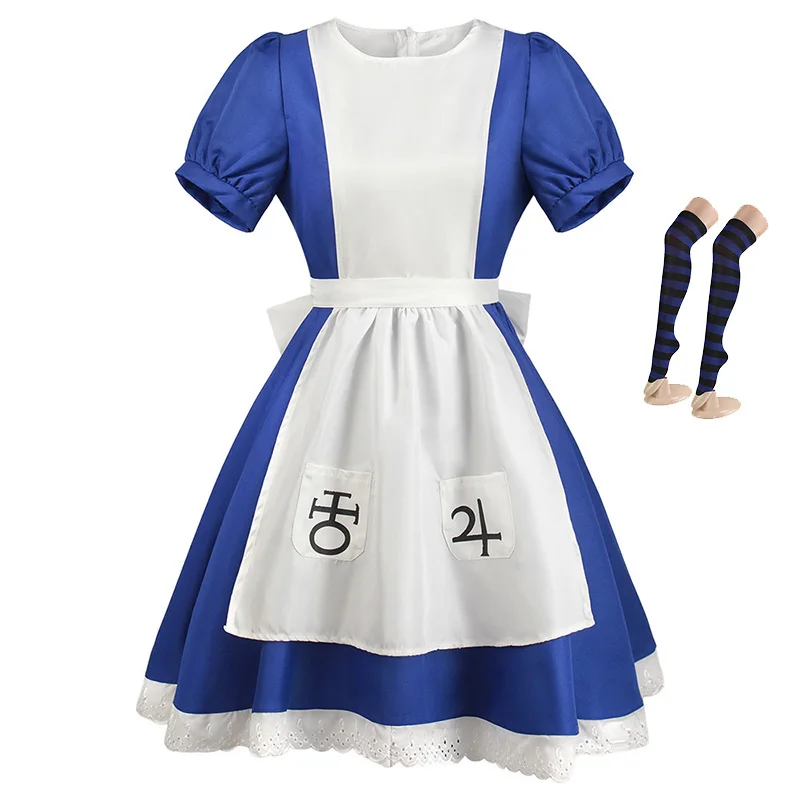 

Movie Game Return Role Play Alice Crazy Costume Big Bow Maid Costume Apron Dress Girls Carnival Party Costume Waiter Uniform