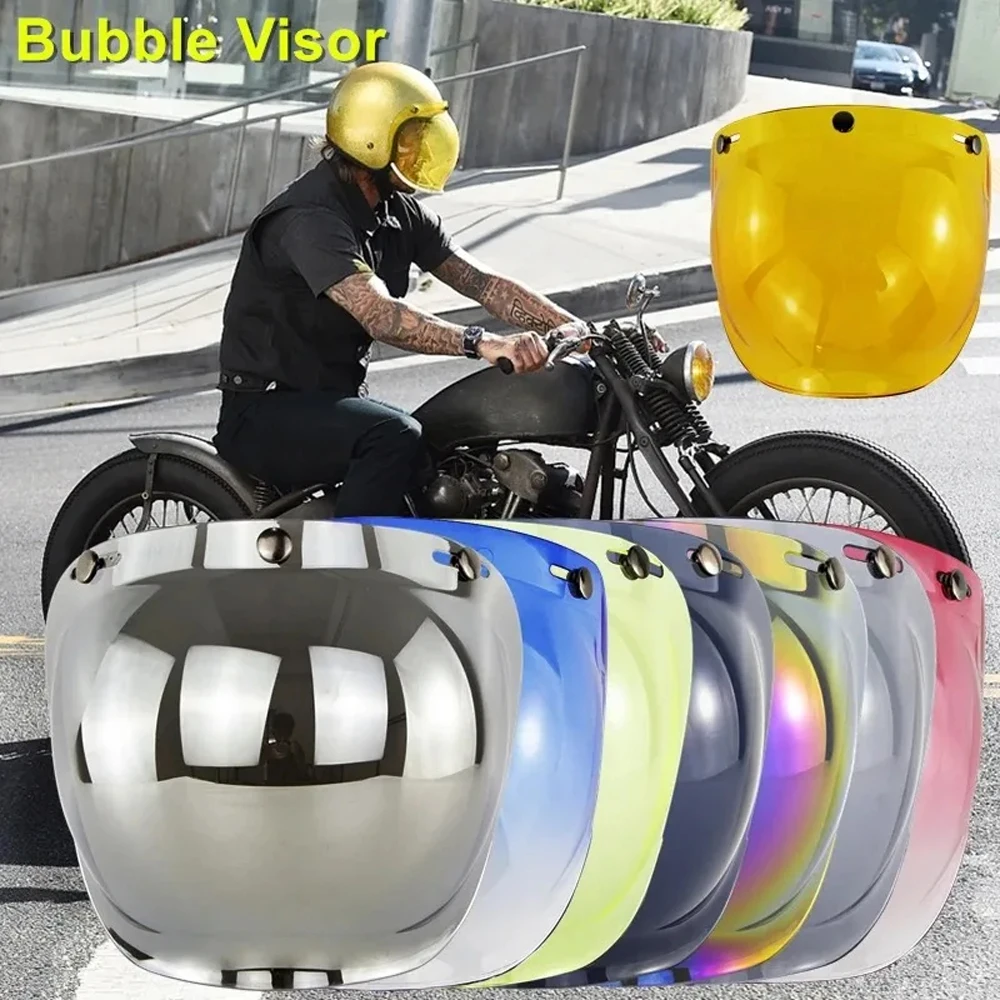 Motocicleta Capacete Bubble Visor, Moto pára-brisa, Escudo Universal, Multicolor, Vintage Cascos Para Moto