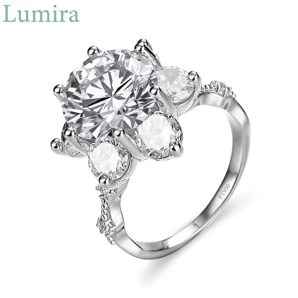 Lumira Ultra-luxurious Sunflower Six-Prong Platinum PT950 Ring Starburst 5 Carat Moissanite Young Lady's Pigeon Egg Ring Gifts