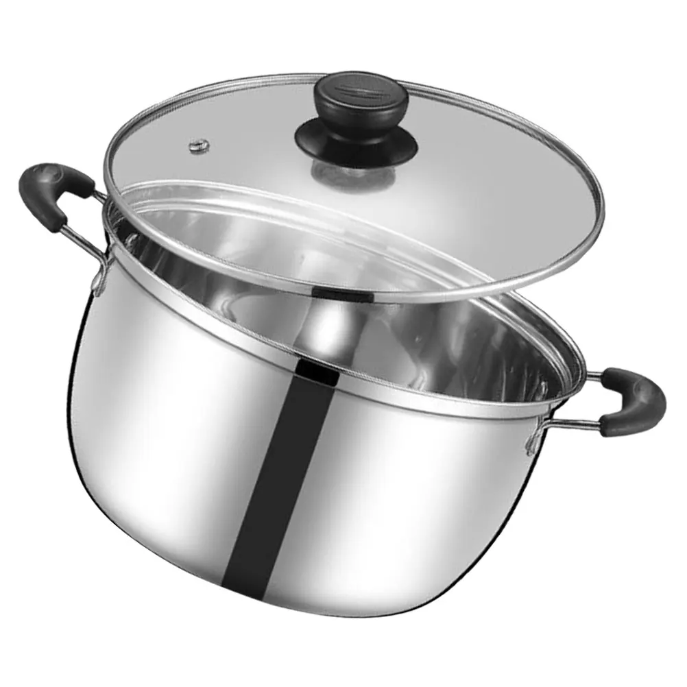 

Milk Pot Stainless Steel Soup Pot Double Handle Metal Saucepan Cooking Cookware Heat Absorption Lid Included
