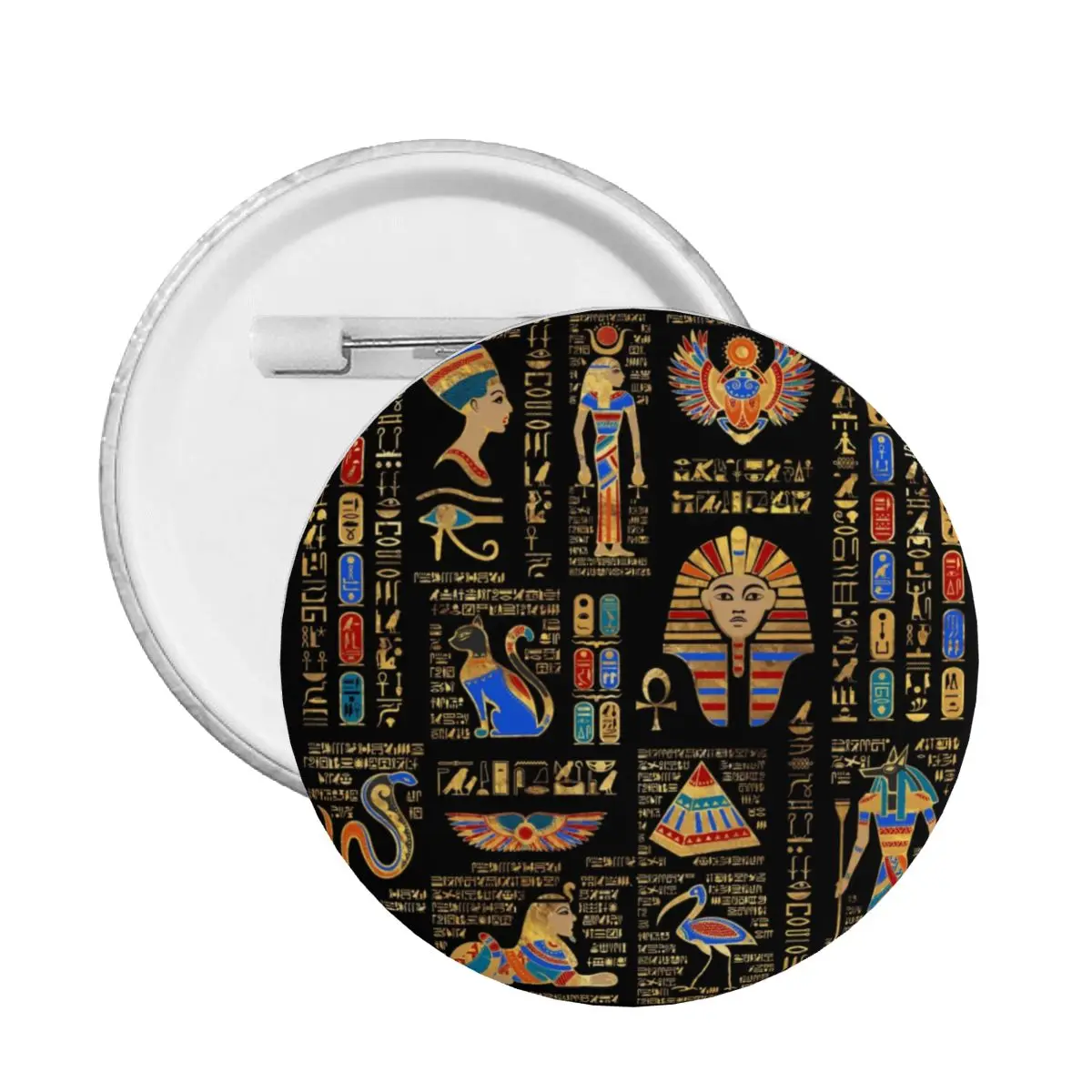 Egyptian Hieroglyphs And Deities God Pin Back Buttons Customize Ancient Egypt Pharaoh Brooch Badge Bags Pinback Birthday Gift