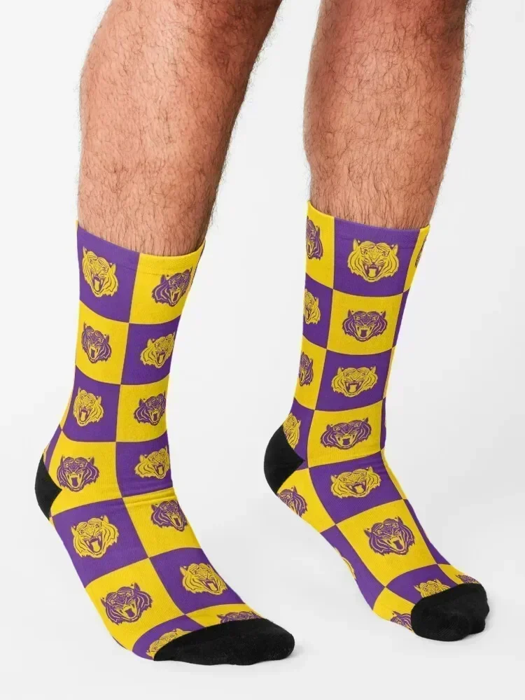 Purple and Gold Nine Tiger Cares Socks Toe sports retro with print hiking Men Socks Luxury Brand Women's