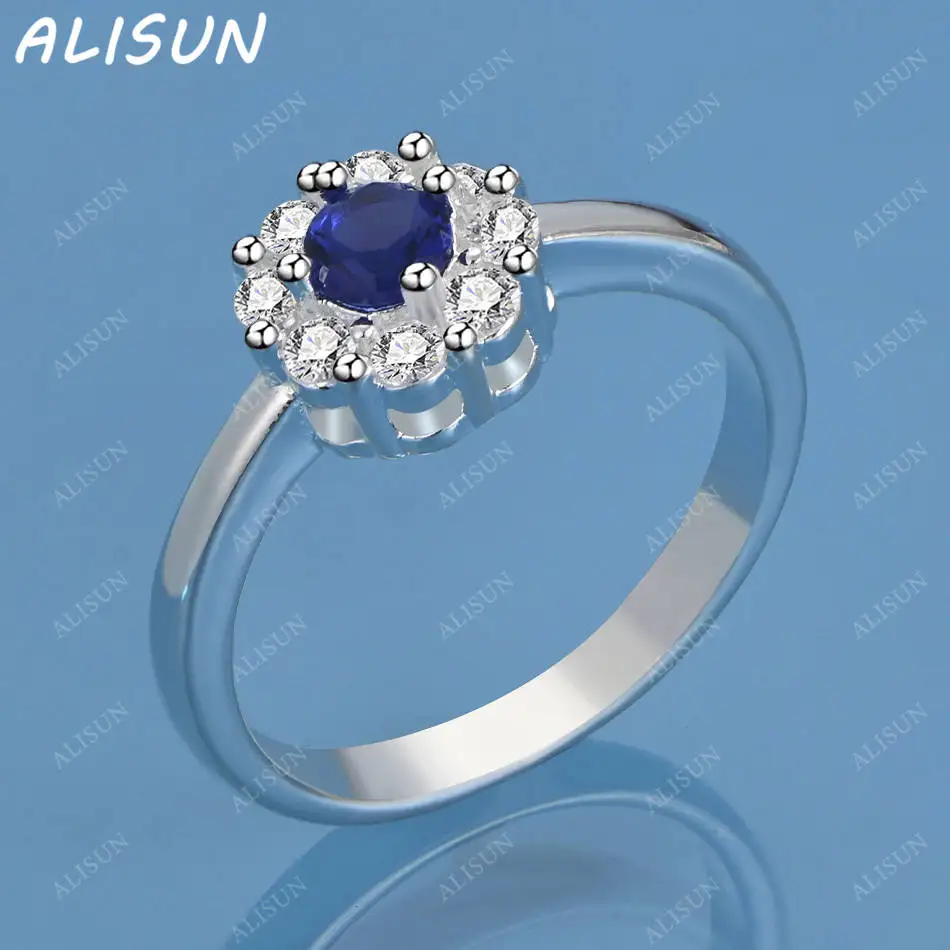 

ALISUN 925 Sterling Silver Blue Zircon Flower Ring For Women Fashion Jewelry Vintage Grace Charm Noble Party Birthday Gifts