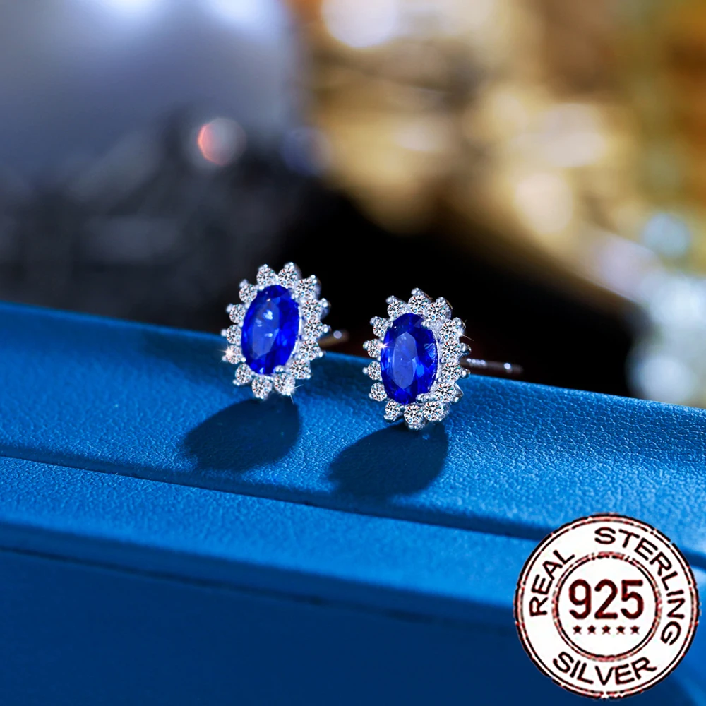 CWWZircons Ohrstecker aus 925er-Sterlingsilber, Vintage-Stil, blauer CZ-Zirkon, große Blumenform, für Frauen, Hochzeit, Party, Schmuck, Geschenke, SE109 – Detail 5