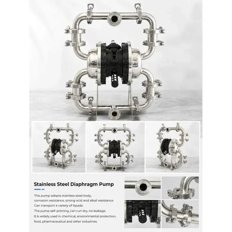 Sanitary Food Grade Self-Priming Pump QBY3-W25 Stainless Steel Air Operated Double Diaphragm Pump Industrial Liquid Transfer