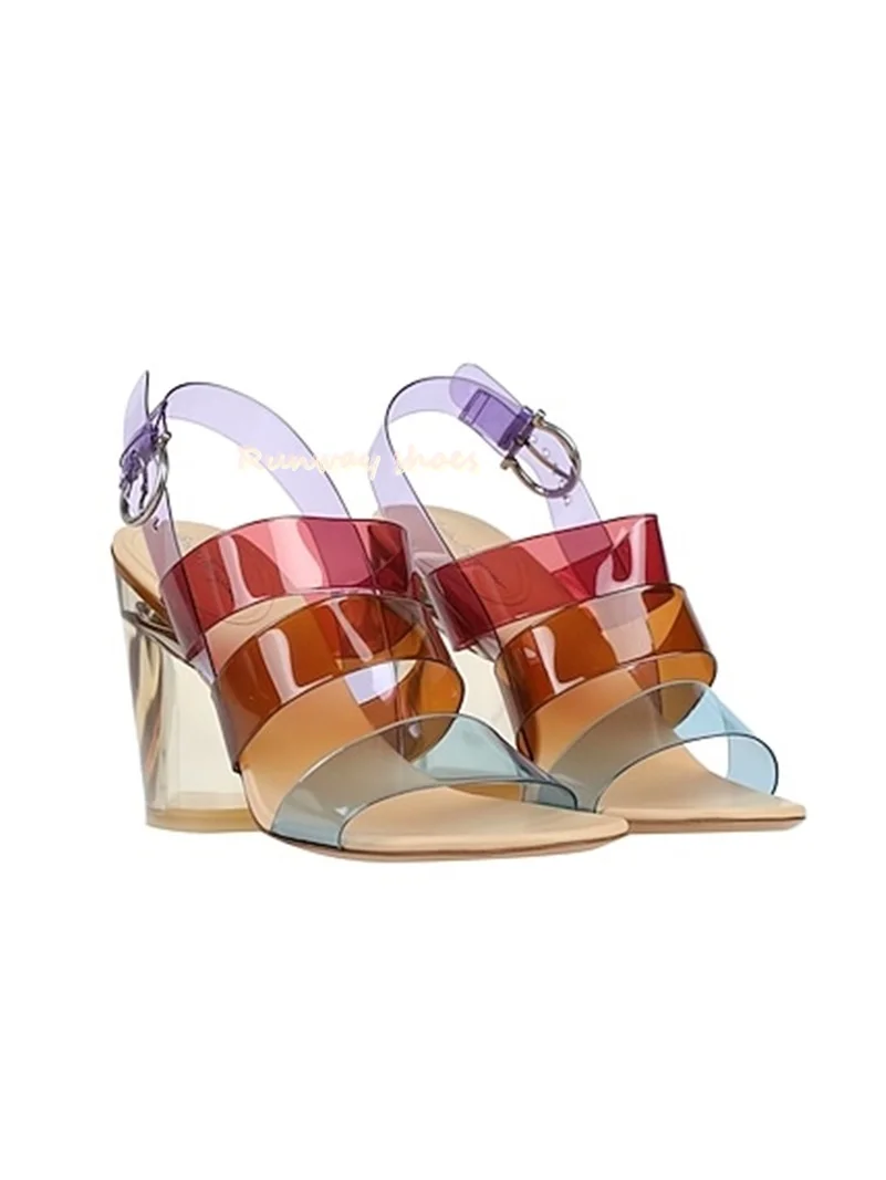 

Round Head Round Heel Transparent Broadband Vamp Red And Blue Color Blocking Women's Sandals Luxury Shoes Runway Wear 2026
