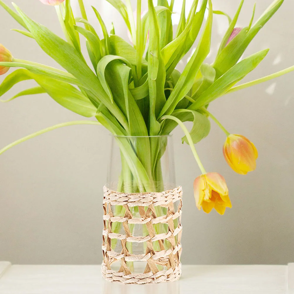 

5pcs Handwoven Straw Bottle Covers Woven Lotion Bottle Protectors For Kitchen Bathroom Decor Vase Sleeves Table Decor