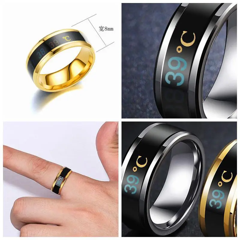Hoyon Smart Ring Rvs Hiphop Heren Ring Intelligente Temperatuur Sensing Kleur Veranderende Paar Ring Party Sieraden