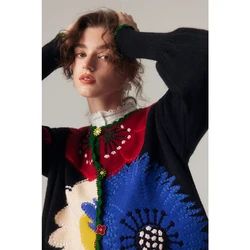 YYJO French Style Heavy Industry Embroidered Knitwear Top Women's 2024 Autumn And Winter New Chinese Sweater Cardigan Jac