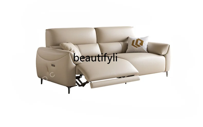 Italian Minimalist Electric Adjustable Function Leather Sofa Small Apartment Living Room Zero Wall Sofa