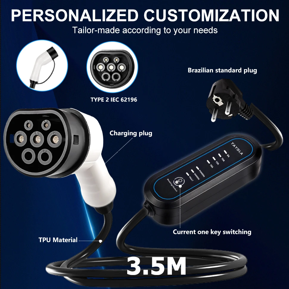 TAYSLA Type 2 Electric Vehicle Charging Cable IEC62196-2 16A EVSE Type 1 SAE J1772 Electric Vehicle EU Plug
