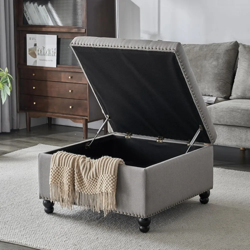 

Ottoman with Storage, Large Storage Ottoman, 30 in Square Ottoman Coffee Table,Tufted Upholstered Coffee Tables for Living Room,