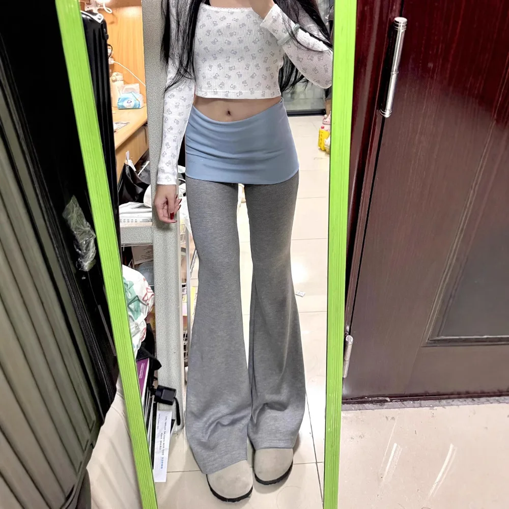 Spring Autumn New Style Folded Waist Casual For Women Trendy Slightly Flared Wide-Leg Pants With Draping And