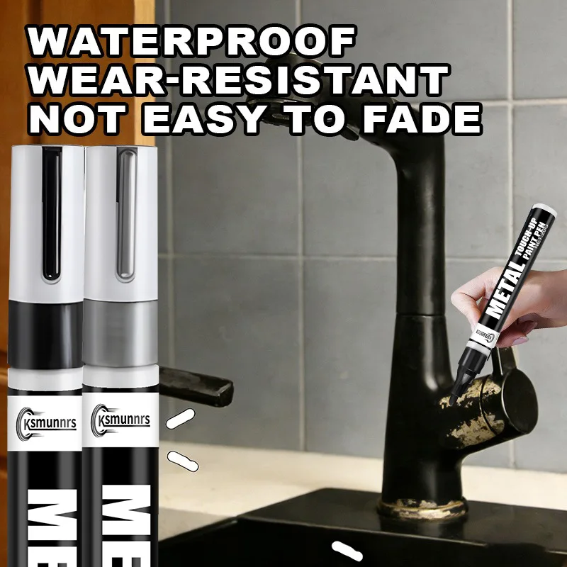 Home Metal Touch-Up Pens Black/White/Silver - One-Pen for Faucets, Handles, Sinks, Toilet Parts & Car Rims. Kitchen & Bathroom S