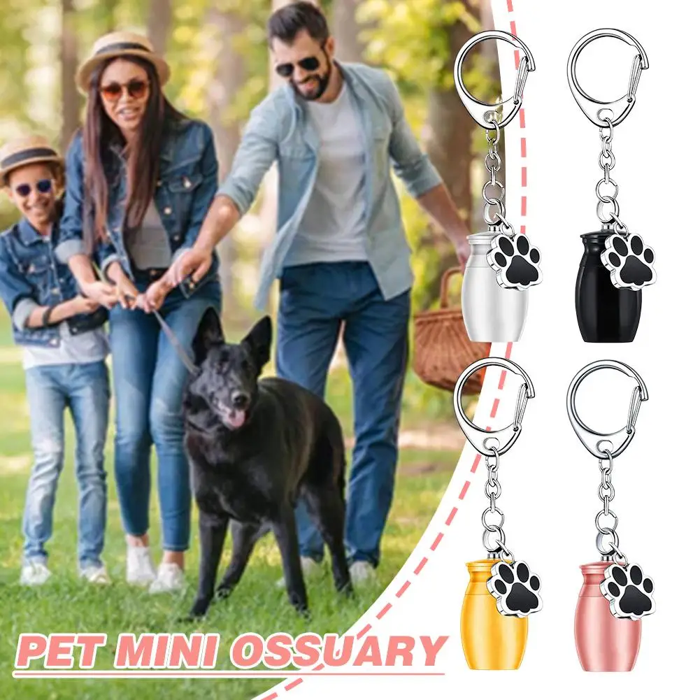 Pet Urn Keychain Sealed Moistureproof Cat Cremation Ash Jar Mini Dog Finger Storage Bottle With Puppy Paw Pet Souvenir