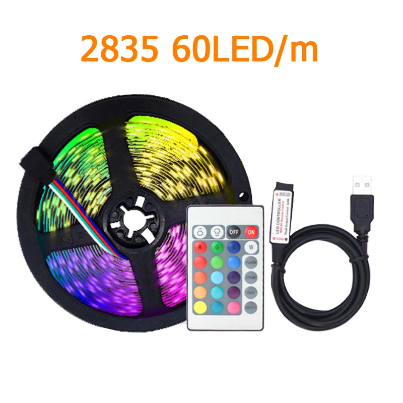 5V 2835 RGB Led Strip Light Remote Control Kit USB Powered Flexible LED Ribbon 60LED/m TV Desktop Screen BackLight Diode Tape