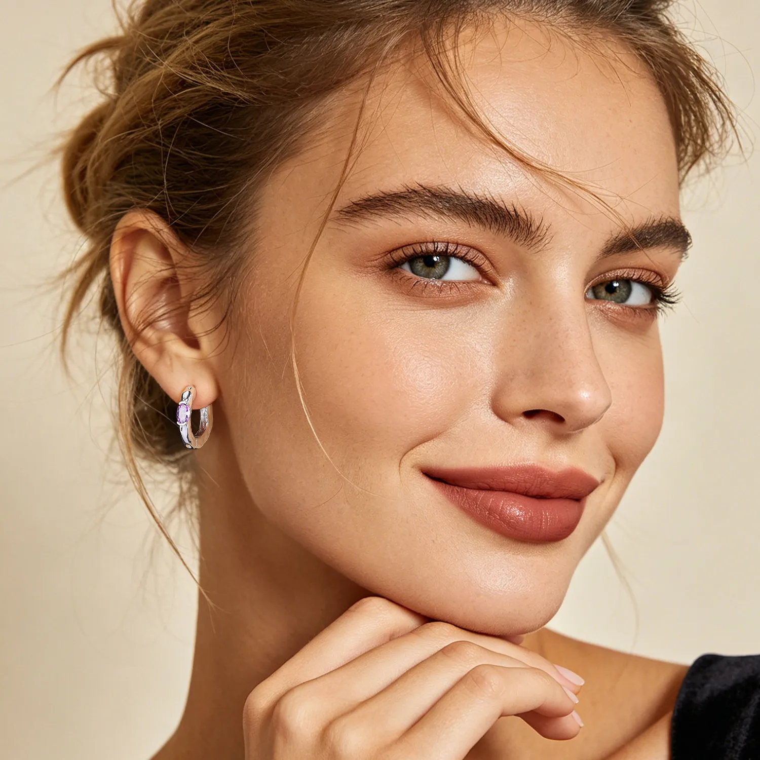 925 Sterling Silver Purple Oval ZirconWomen's Hoops Earrings Fit Earrings Women Drop Earring For Anniversary Wedding Jewelry