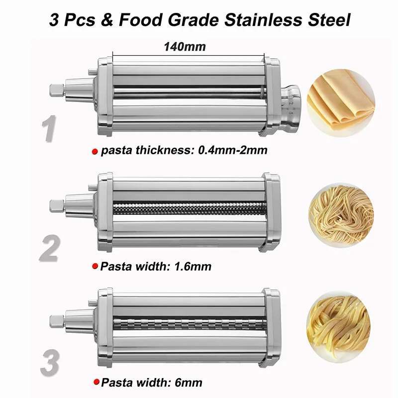 Stainless Steel Pasta Roller Cutter Set for KitchenAid Fettucine Spaghetti Cutter Pasta Attachment for KitchenAid Stand Mixer