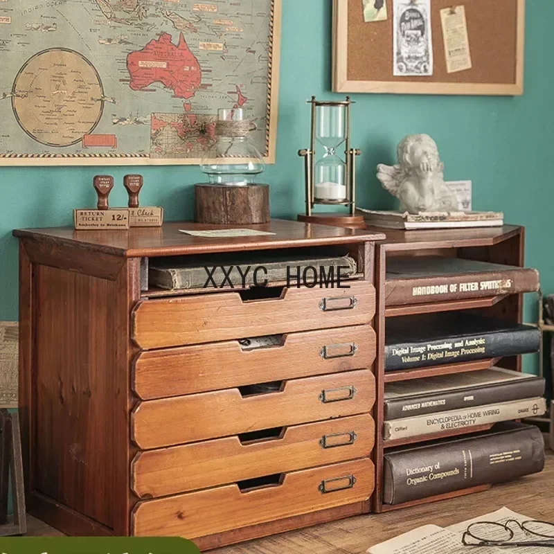 

Office Desktop File Storage Box Retro Wooden Storage Drawer A4 File Hand Account Sorting Box Dressing Table Jewelry Box
