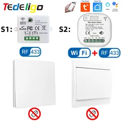Tedeligo WiFi RF Smart Switch 110V 220V 10A 16A Light Switch and Self-powered Kinetic Wall Switch,Timing Function,Alexa Support