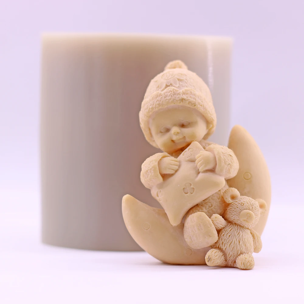 3D Moon Baby silikonowe formy do kremówki DIY Sugarcraft narzędzie do dekoracji ciast narzędzie do pieczenia glina żywica zabawka niedźwiedź poduszka chłopiec