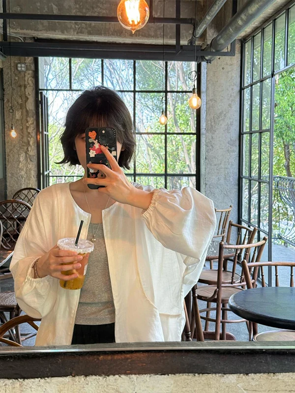 

Корейский повседневный универсальный летний новый дизайн, свободный круглый тонкий открытый кардиган на молнии, женская солнцезащитная верхняя одежда