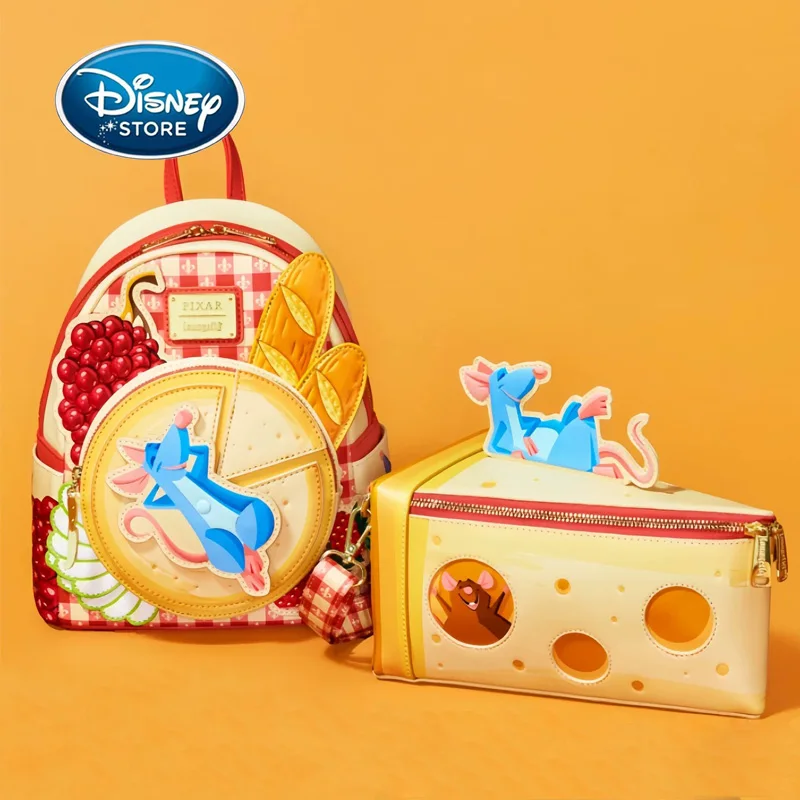 

Disney Ratatouille Backpack With Embroidered Remy & Food Motifs-Stylish Red Checkered Design Shoulder Crossbody Bag Wallet
