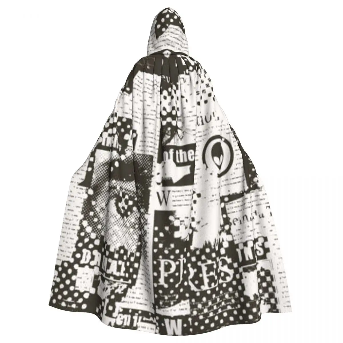 Grunge Magazine And Newspaper Clippings Hooded Cloak Polyester Unisex Witch Cape Costume Accessory