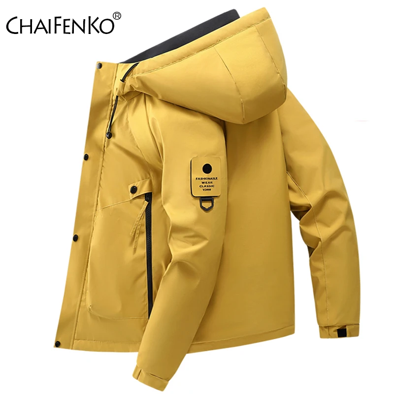 

Новая дышащая модная мужская куртка с капюшоном, уличная свободная удобная универсальная повседневная однотонная куртка, зимняя утепленная теплая парка