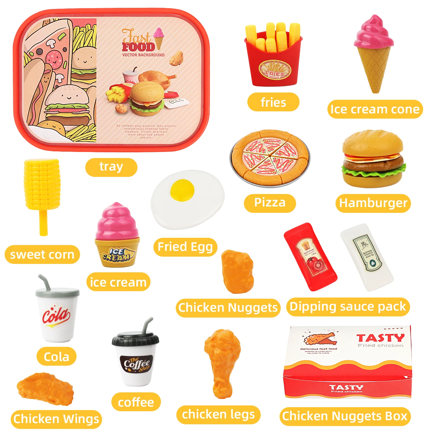 Conjunto de hambúrguer e brinquedos de fast food para crianças, jogo educativo para dramatizações, mini cozinha, jogos de casa, 40pcs