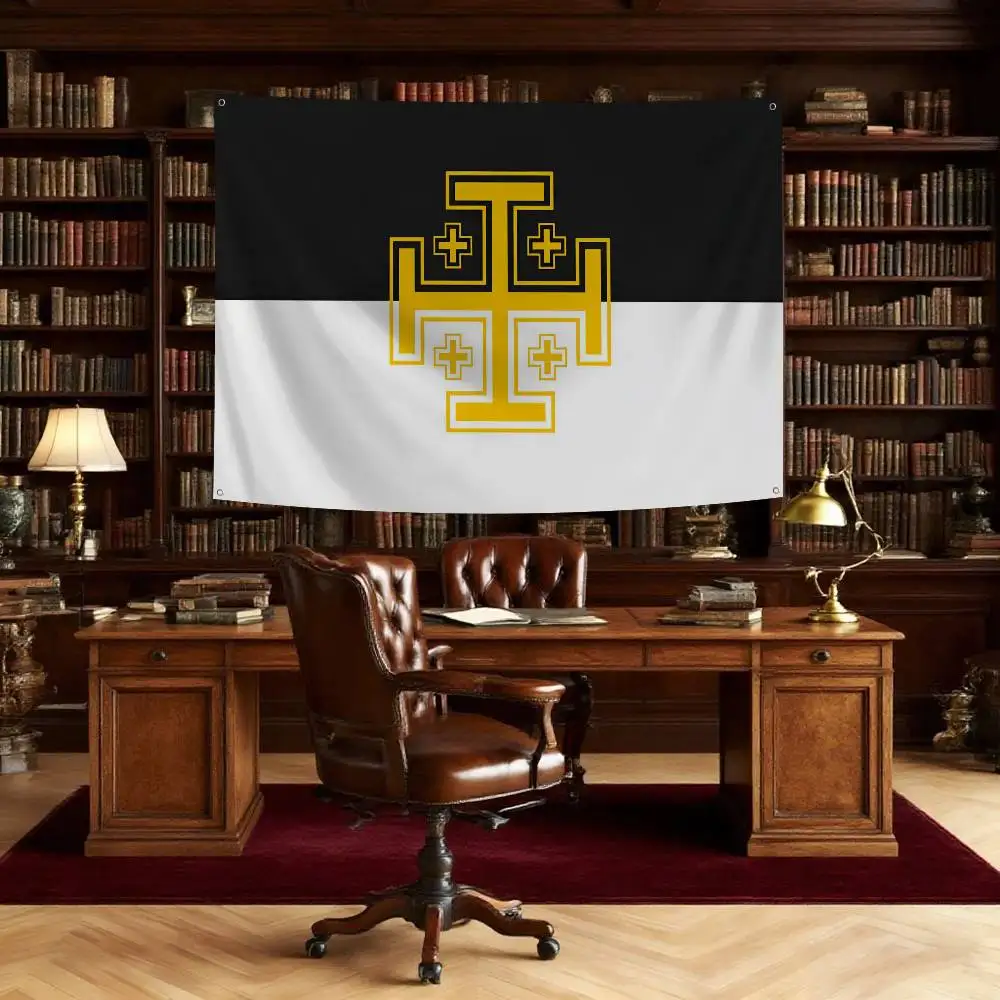 Jerusalem-Kreuz-Flagge, Banner, Vier-Loch-Flagge, Polyester, Outdoor-Dekoration, Raumästhetik