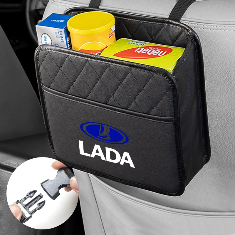 Car Seat Back Organizer Storage Bag Leather Pocket Tissue Cup Holder For Lada Vesta Niva Samara Kalina Largus Priora Xray Granta
